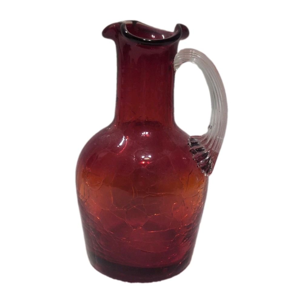 Vintage Cracked Glass Hand Blown Mini Pitchers / Bud Vases Set Of 2 Art Glass - Picture 7 of 15